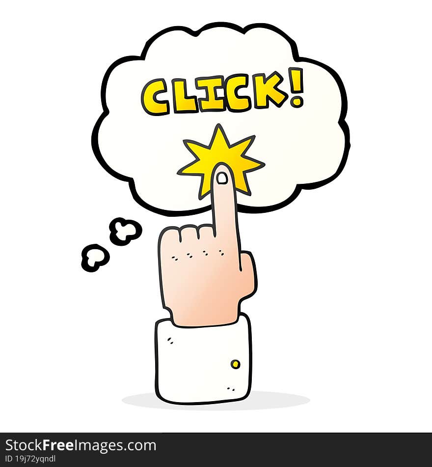 thought bubble cartoon click sign with finger