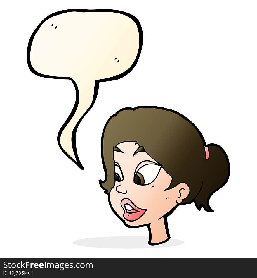 Cartoon Friendly Woman With Speech Bubble