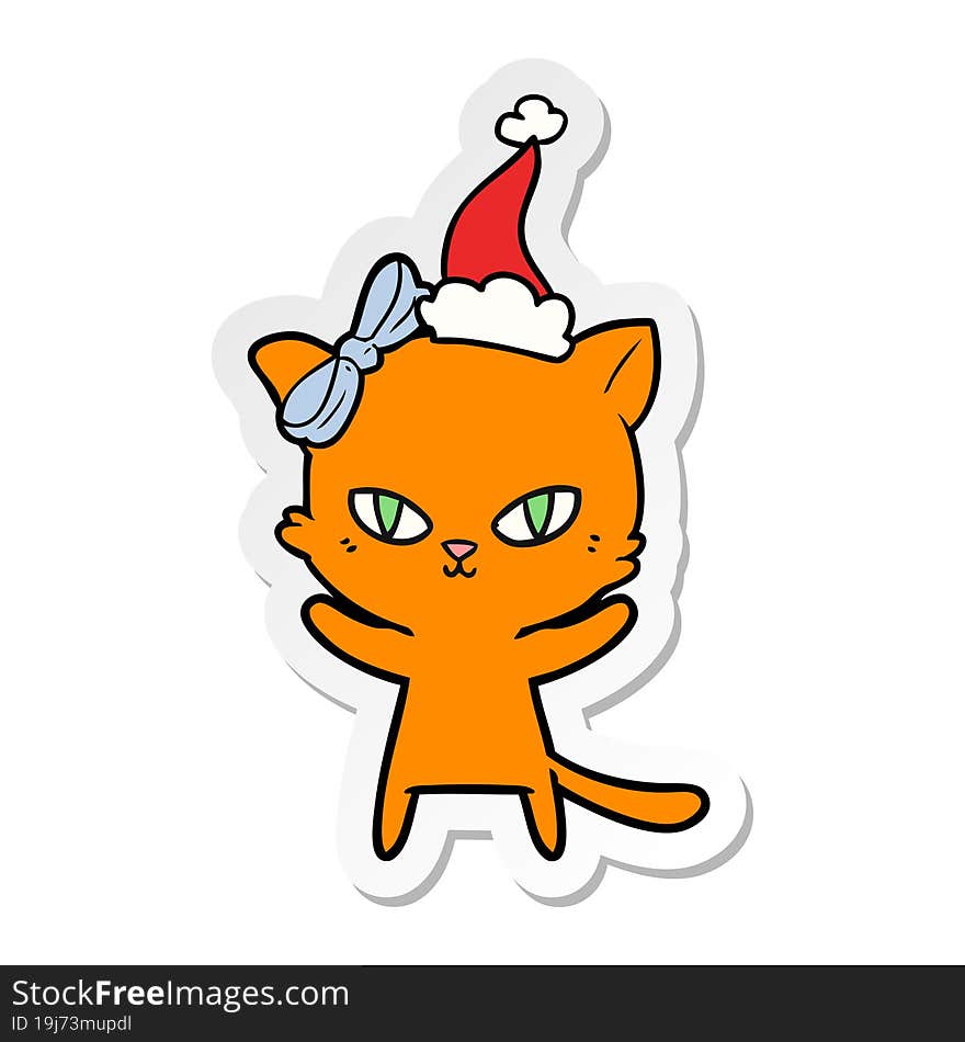 cute sticker cartoon of a cat wearing santa hat