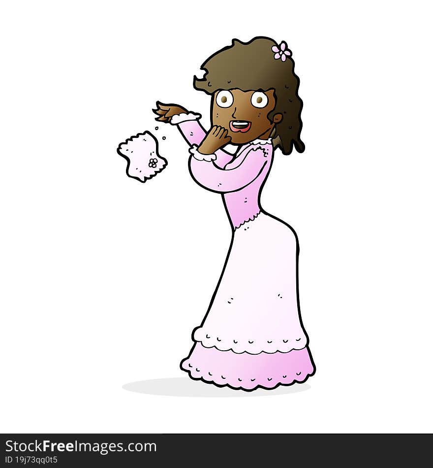 cartoon victorian woman dropping handkerchief