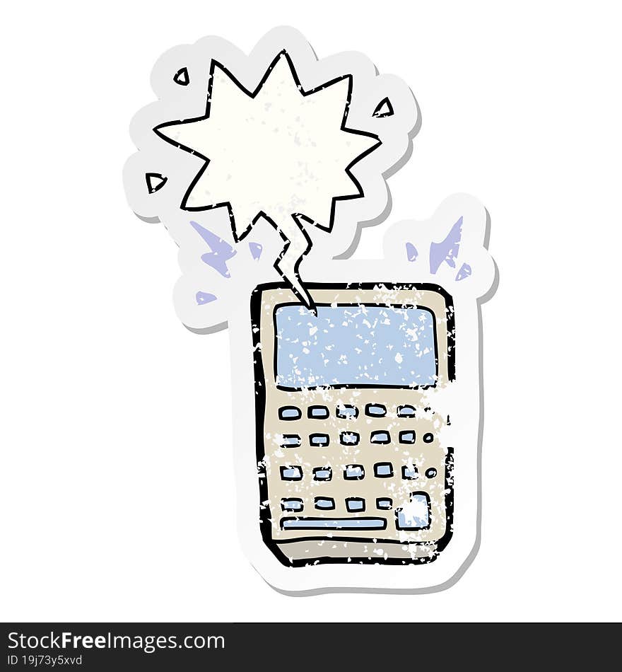 Cartoon Calculator And Speech Bubble Distressed Sticker