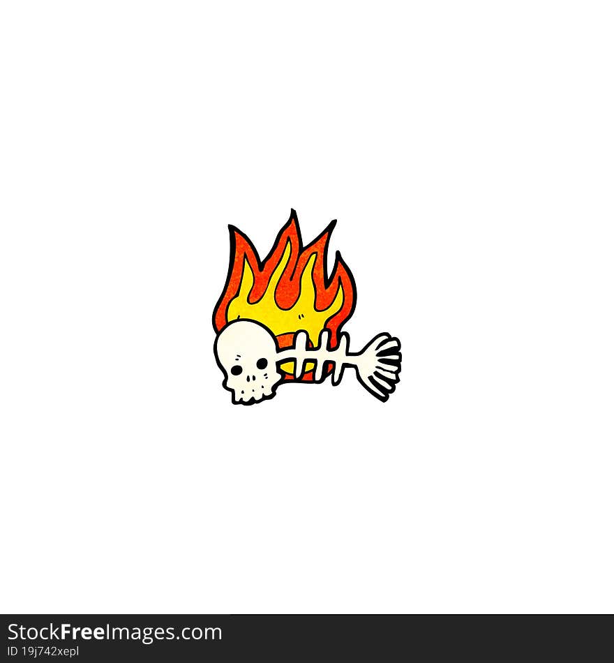 cartoon flaming fish bones skeleton