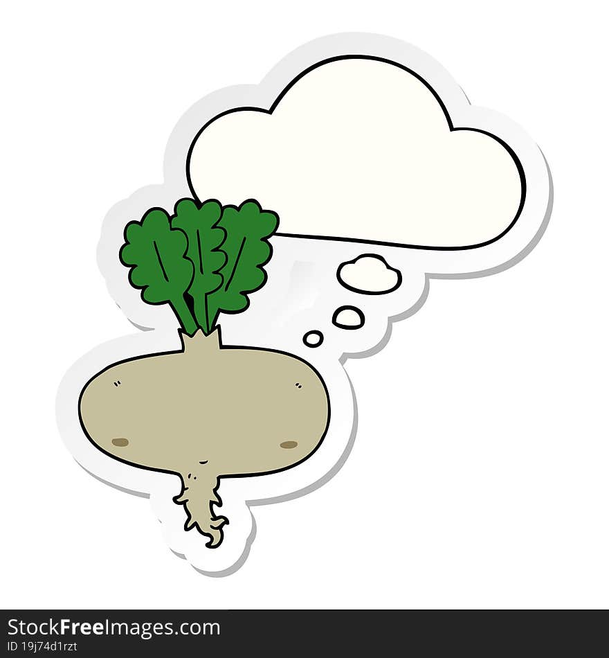 cartoon beetroot with thought bubble as a printed sticker