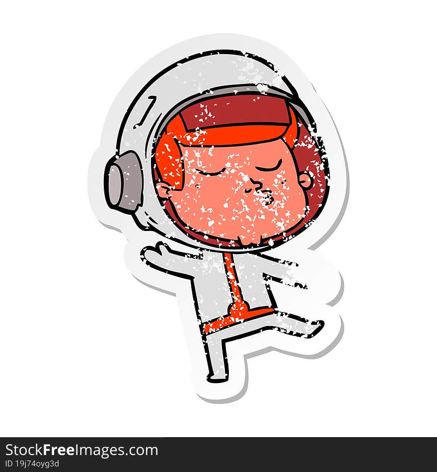 distressed sticker of a cartoon confident astronaut