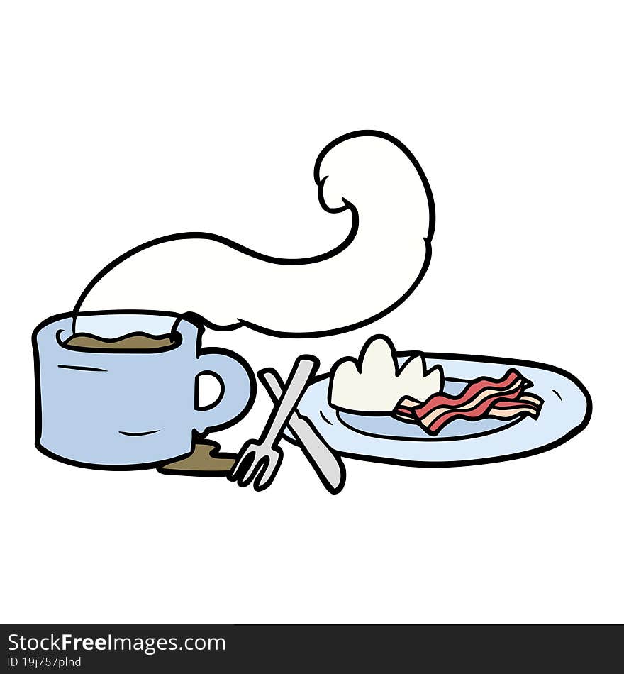 cartoon breakfast of coffee and bacon. cartoon breakfast of coffee and bacon