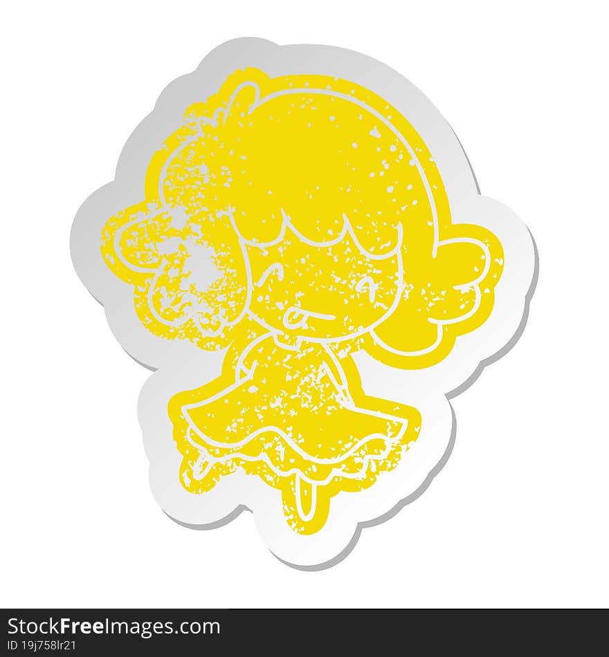 distressed old cartoon sticker of a cute kawaii girl. distressed old cartoon sticker of a cute kawaii girl