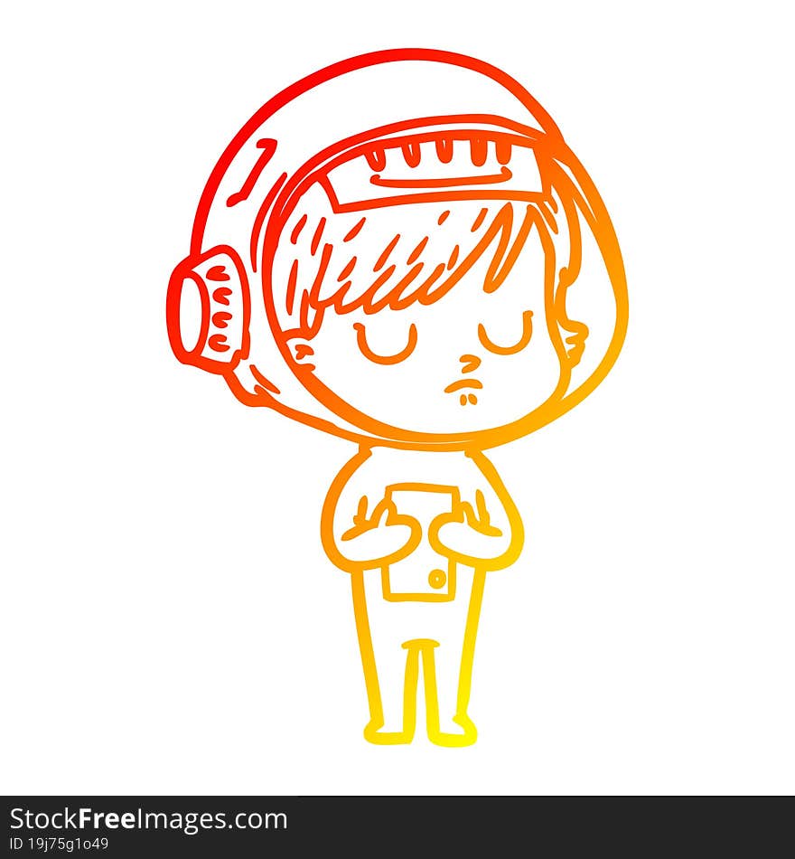 warm gradient line drawing of a cartoon astronaut woman