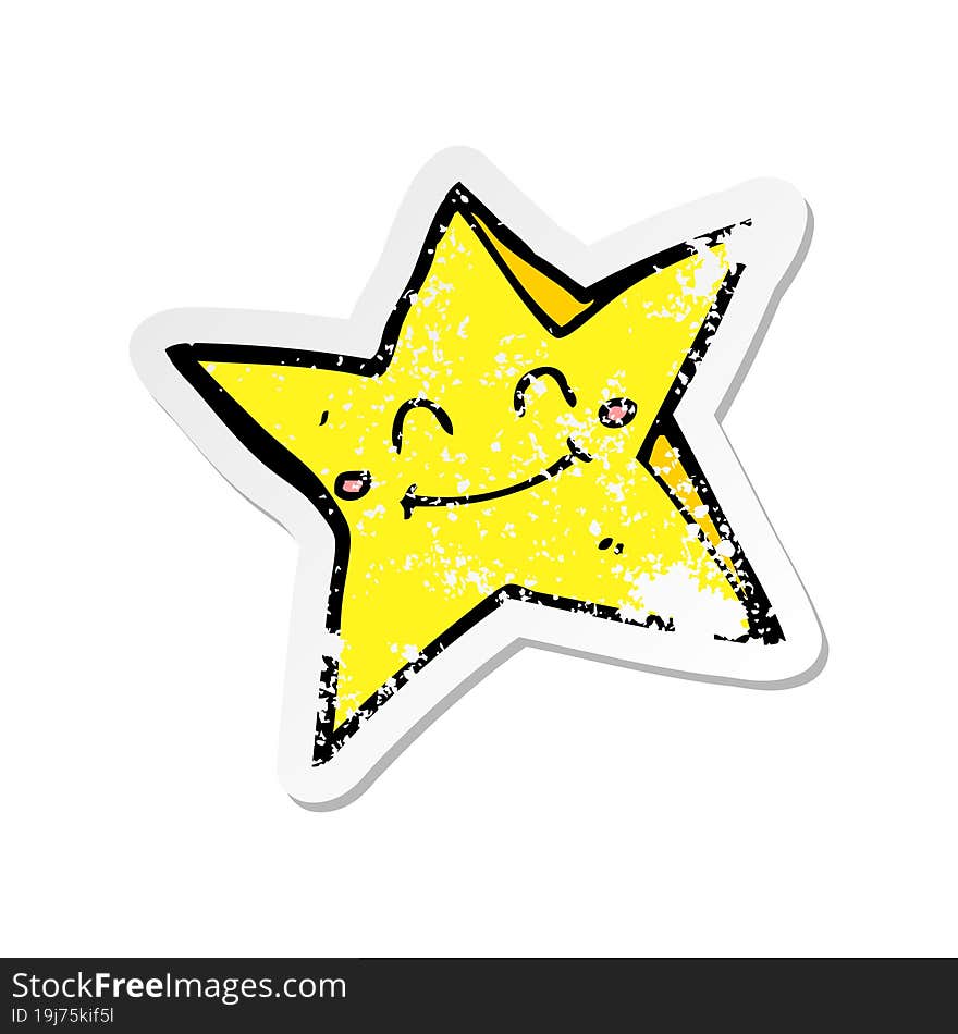 retro distressed sticker of a cartoon happy star character