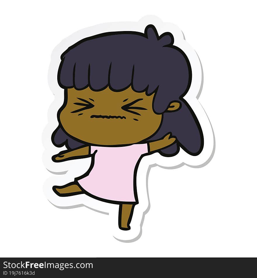 Sticker Of A Cartoon Angry Girl