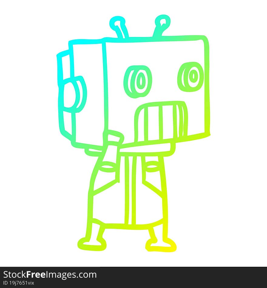 cold gradient line drawing cartoon robot