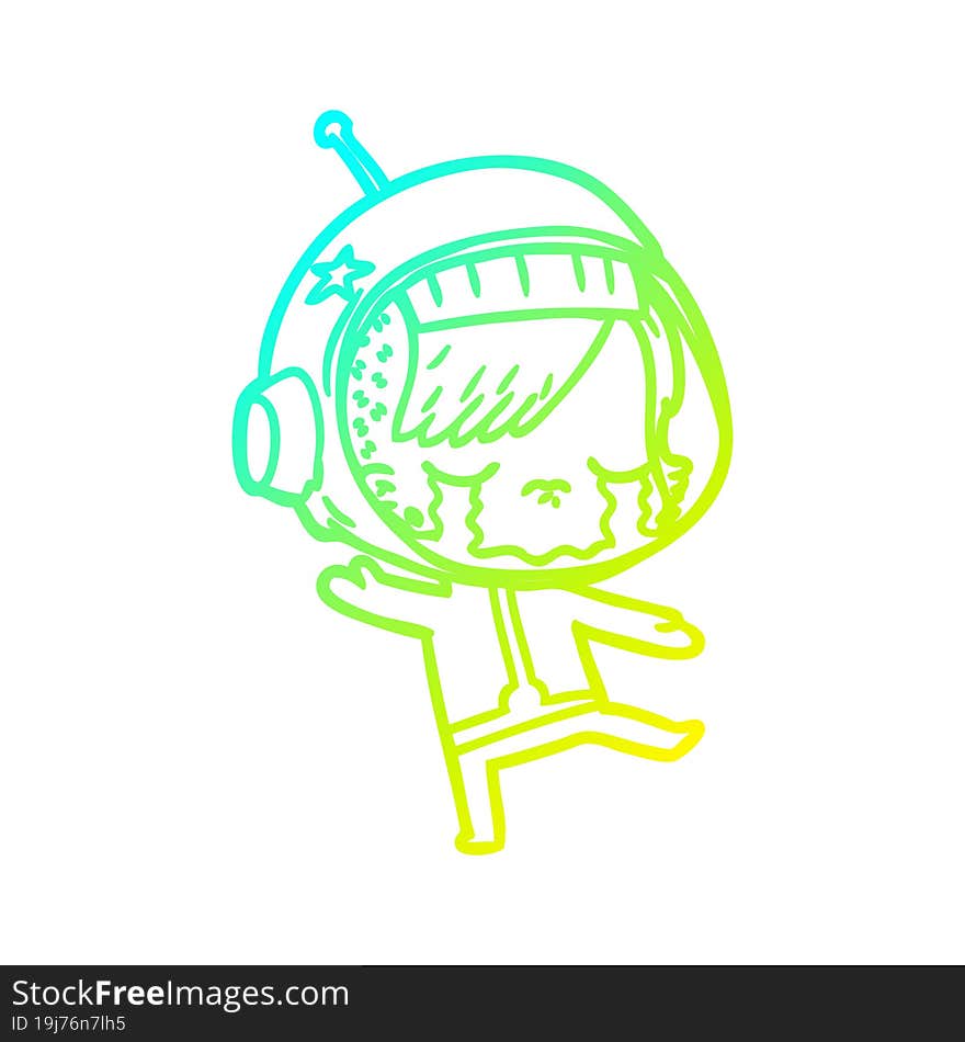 cold gradient line drawing of a cartoon crying astronaut girl