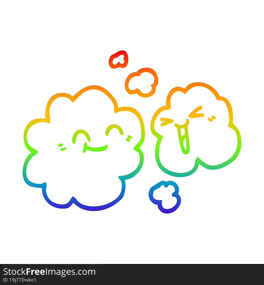 Rainbow Gradient Line Drawing Cartoon Of Happy Grey Smoke