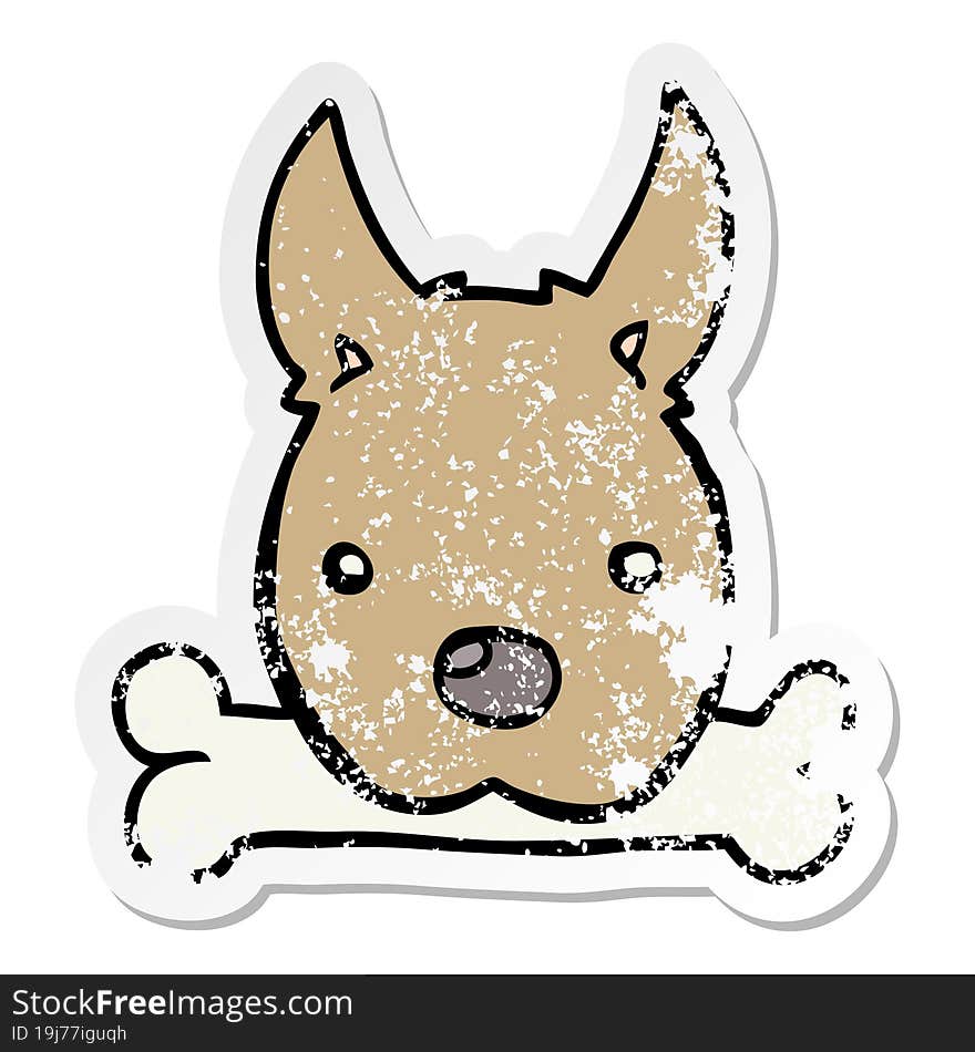 Distressed Sticker Of A Cartoon Dog With Bone