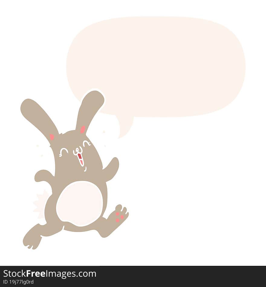 cartoon rabbit with speech bubble in retro style