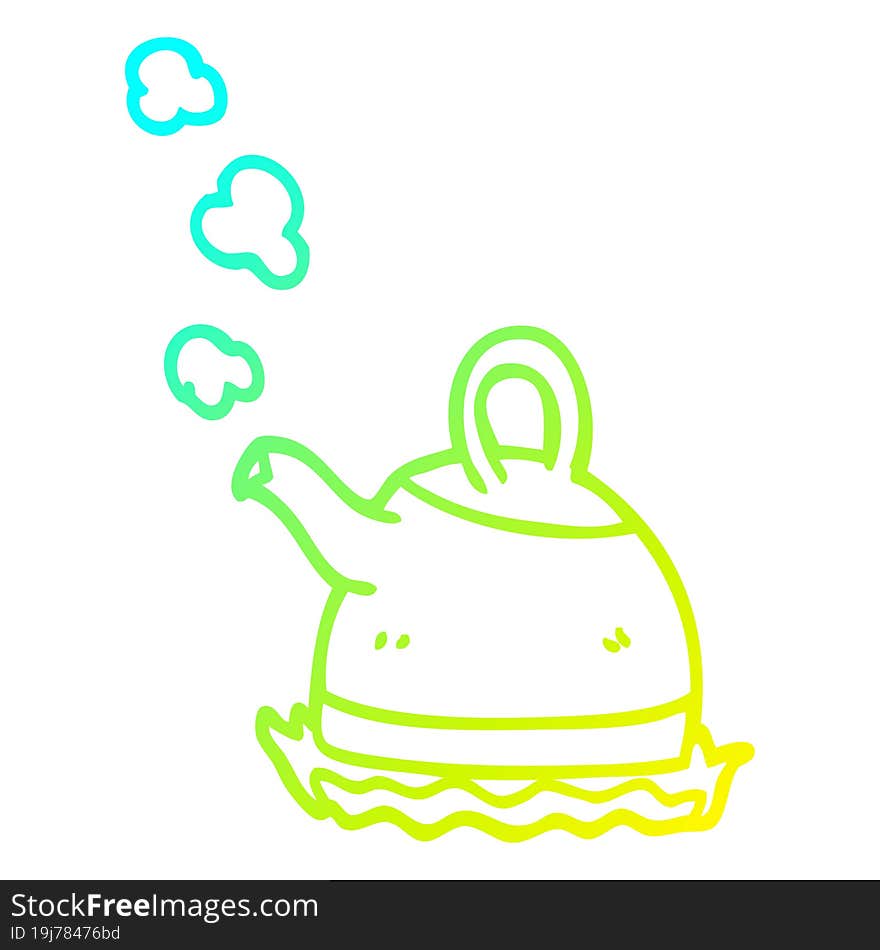 cold gradient line drawing cartoon kettle on stove