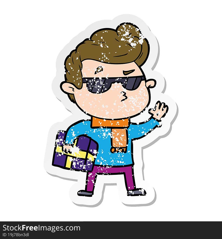 distressed sticker of a cartoon cool guy