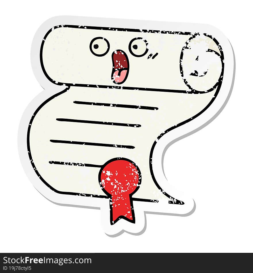 distressed sticker of a cute cartoon contract