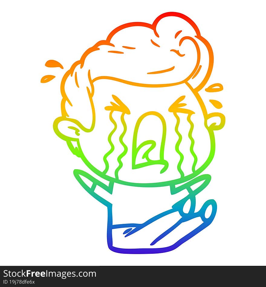 rainbow gradient line drawing of a cartoon crying man