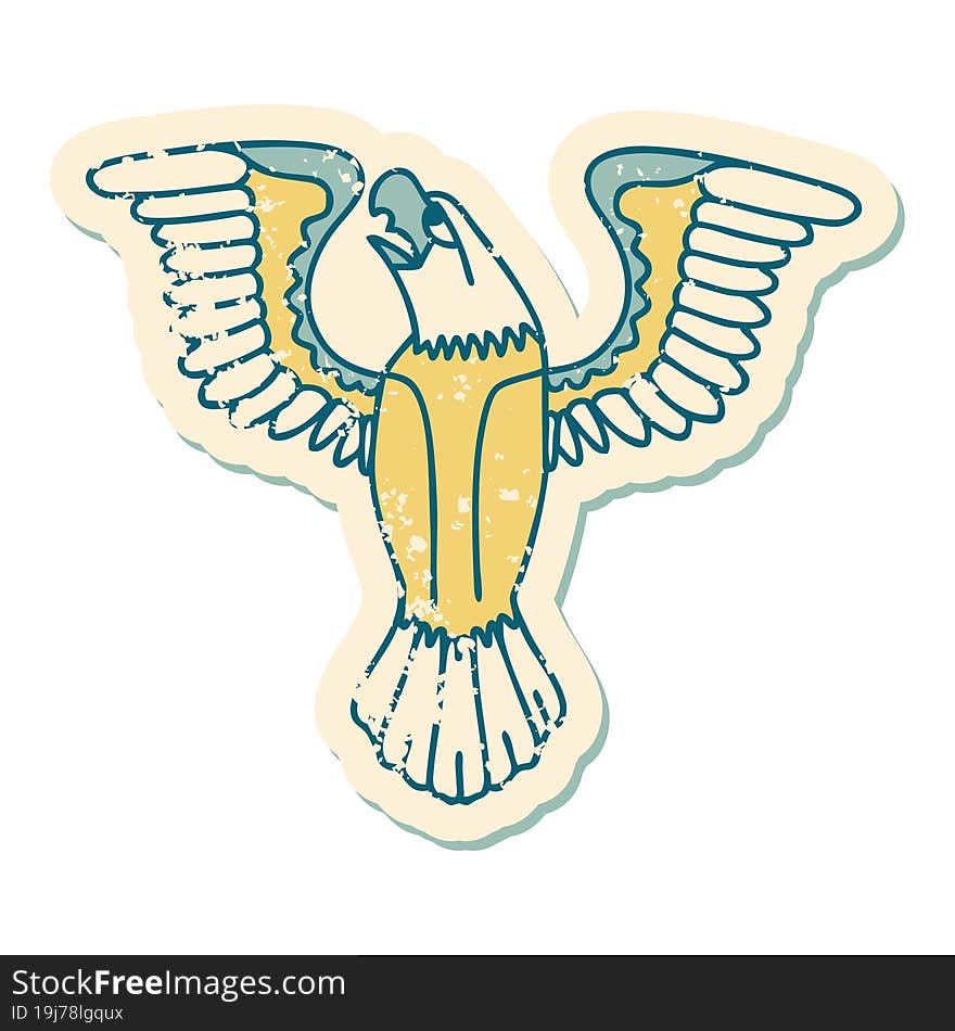 Distressed Sticker Tattoo Style Icon Of An American Eagle