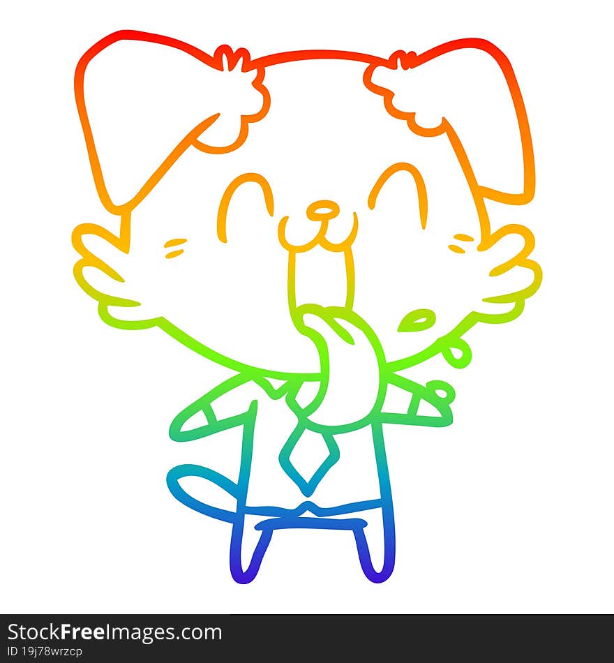 rainbow gradient line drawing of a cartoon panting dog