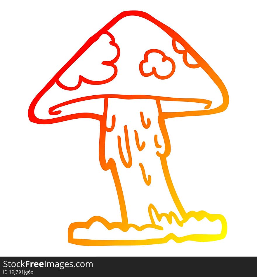 warm gradient line drawing of a cartoon mushroom