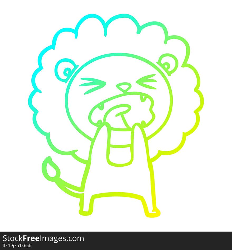 cold gradient line drawing cartoon angry lion