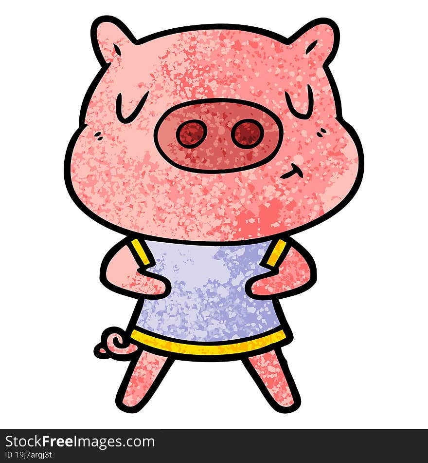 cartoon content pig wearing t shirt. cartoon content pig wearing t shirt