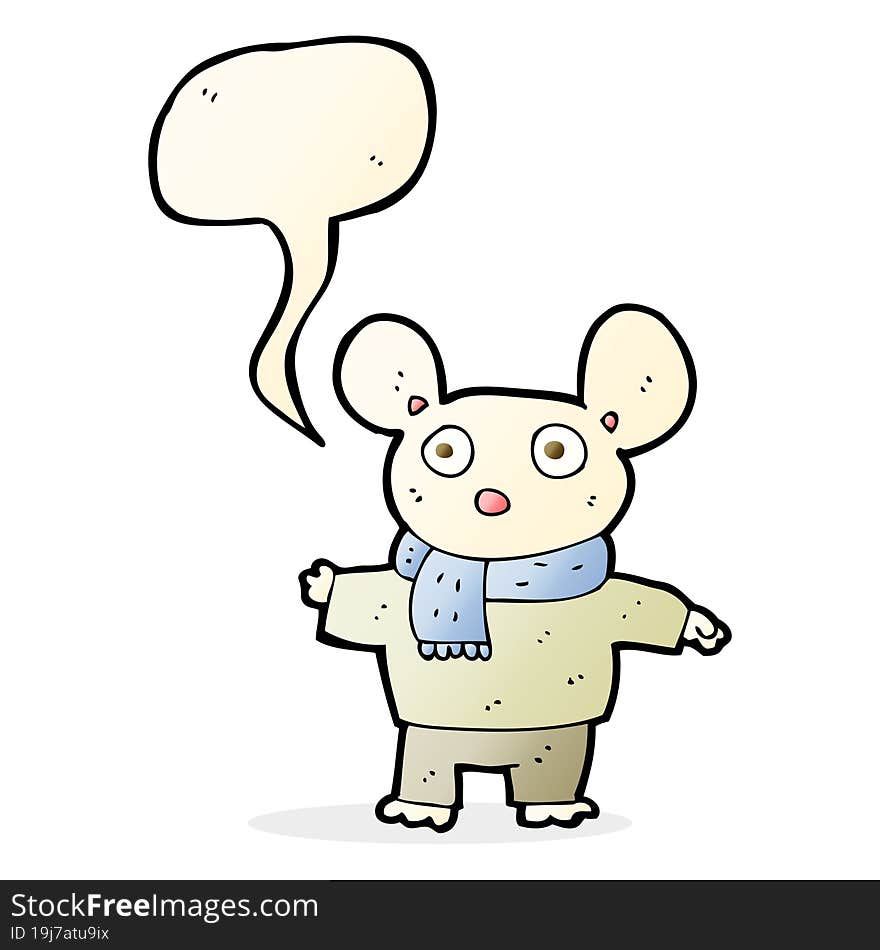 cartoon mouse in clothes with speech bubble