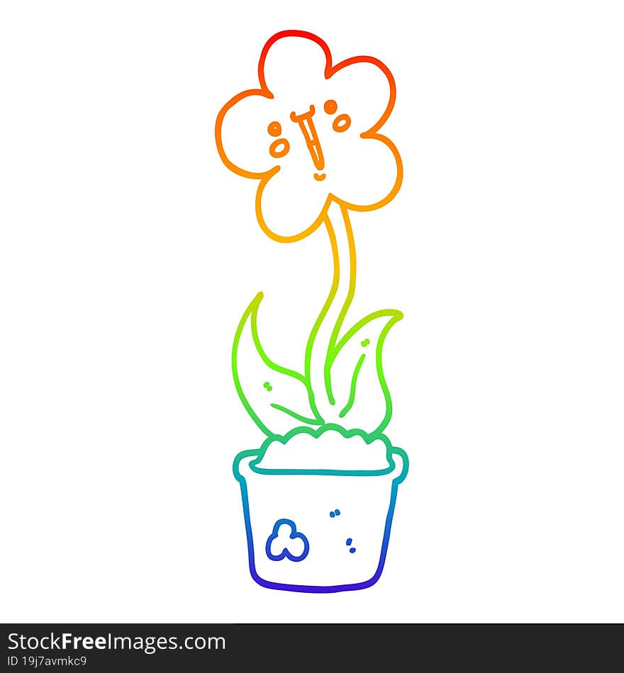 rainbow gradient line drawing of a cute cartoon flower