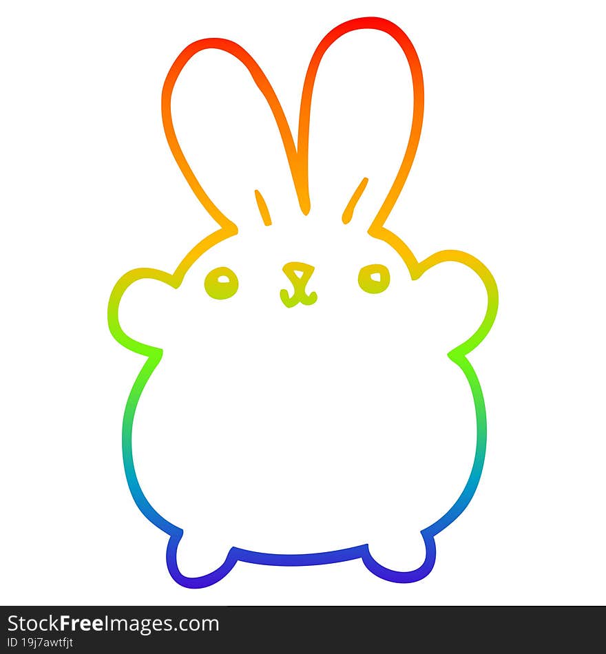 rainbow gradient line drawing of a cute cartoon rabbit