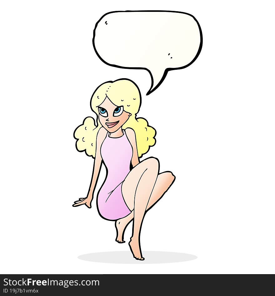 cartoon attractive woman posing with speech bubble