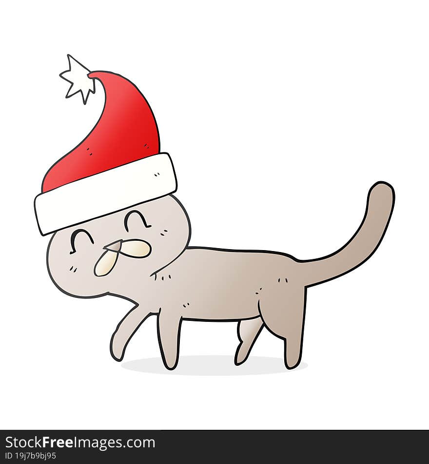 freehand drawn cartoon cat wearing christmas hat