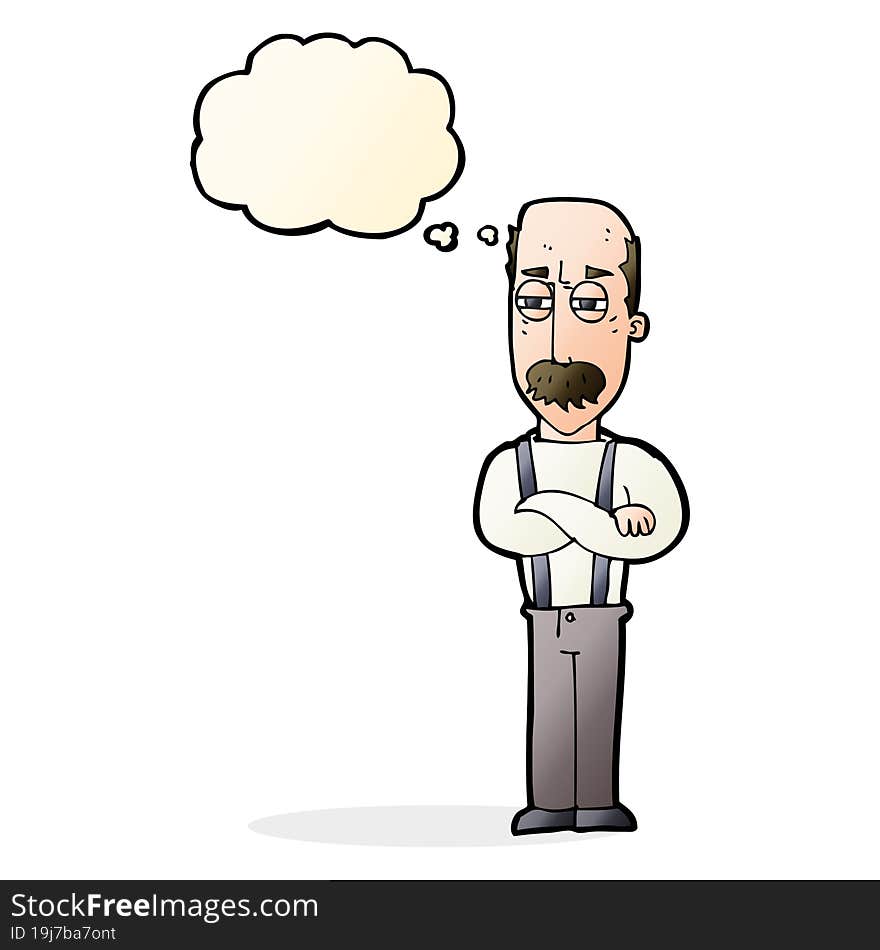 cartoon annoyed old man with thought bubble