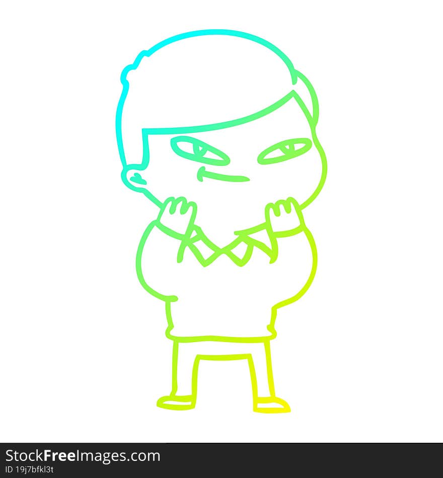 cold gradient line drawing of a cartoon boy