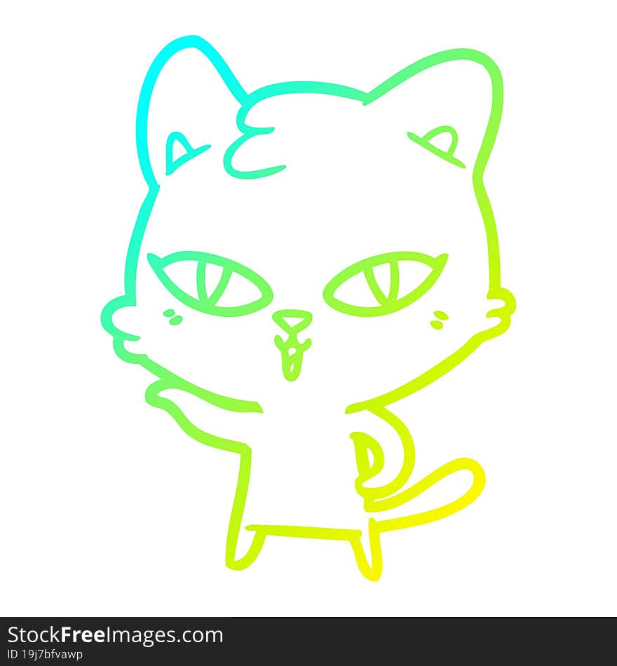 cold gradient line drawing of a cartoon cat