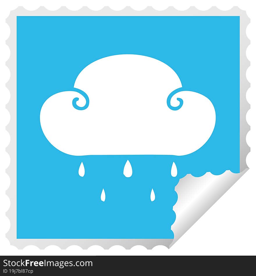 quirky square peeling sticker cartoon rain cloud