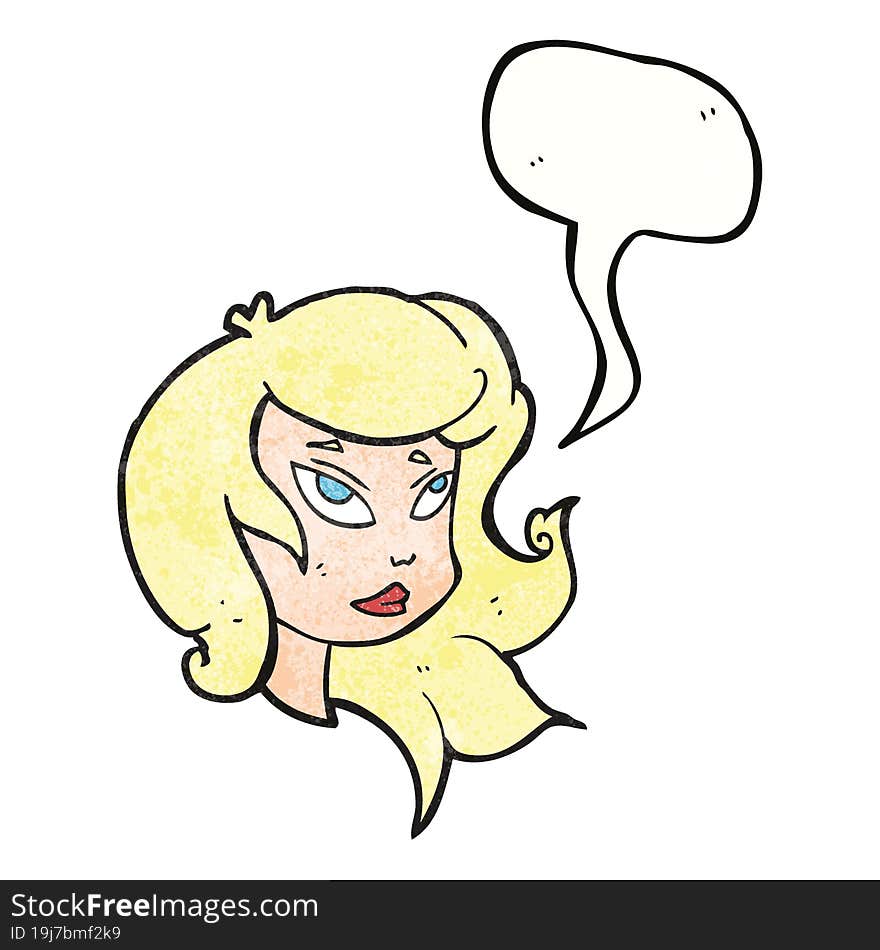 Speech Bubble Textured Cartoon Female Face