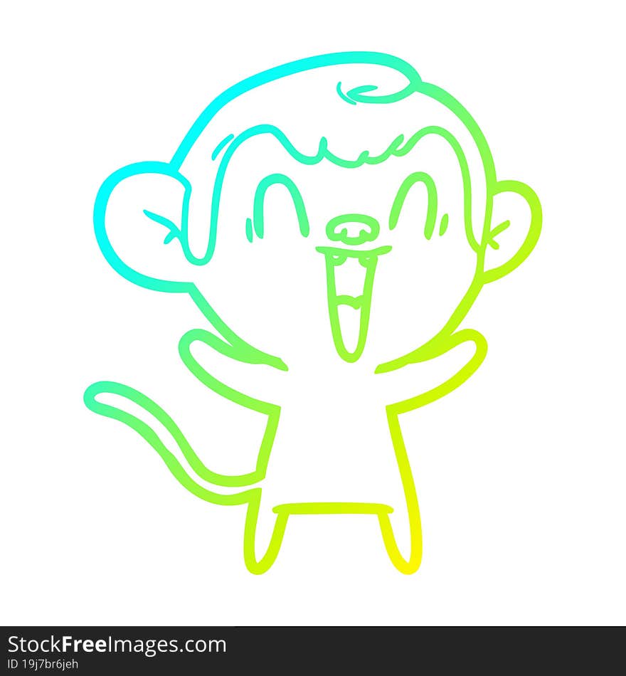 cold gradient line drawing of a cartoon laughing monkey