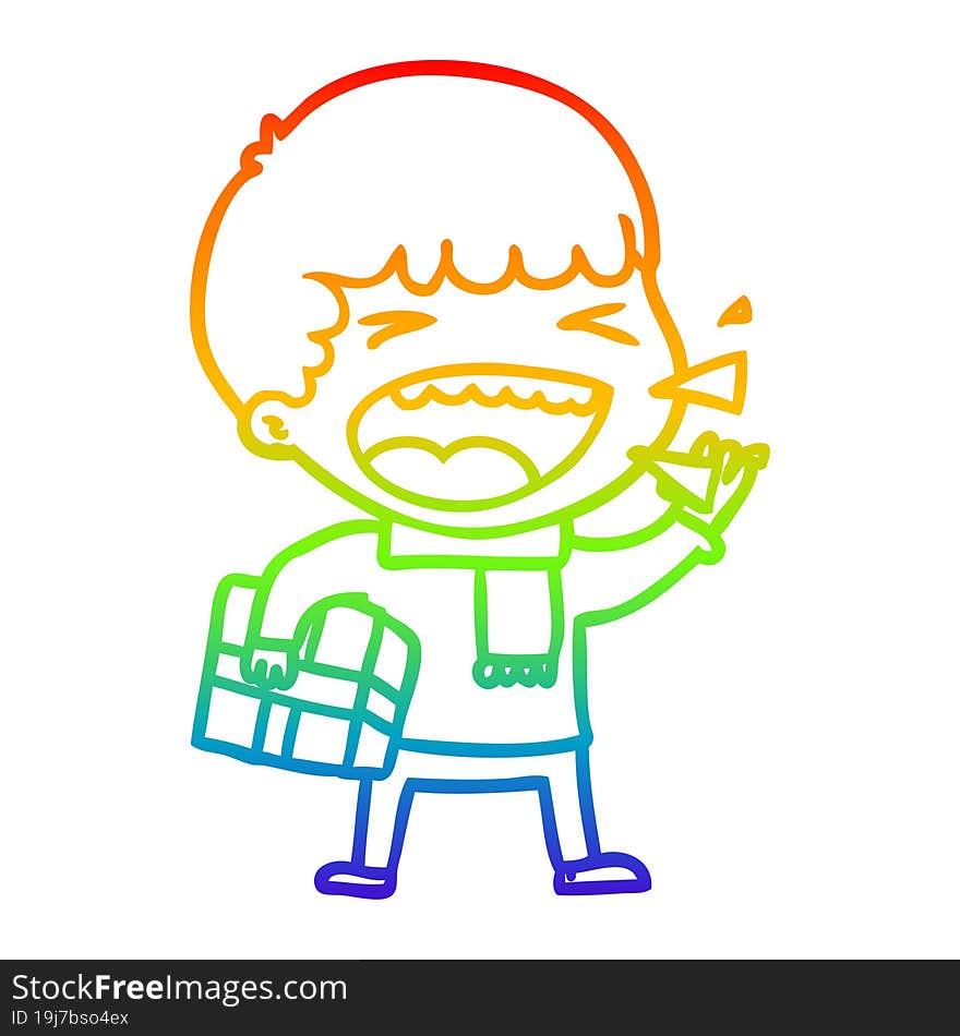 Rainbow Gradient Line Drawing Cartoon Laughing Man