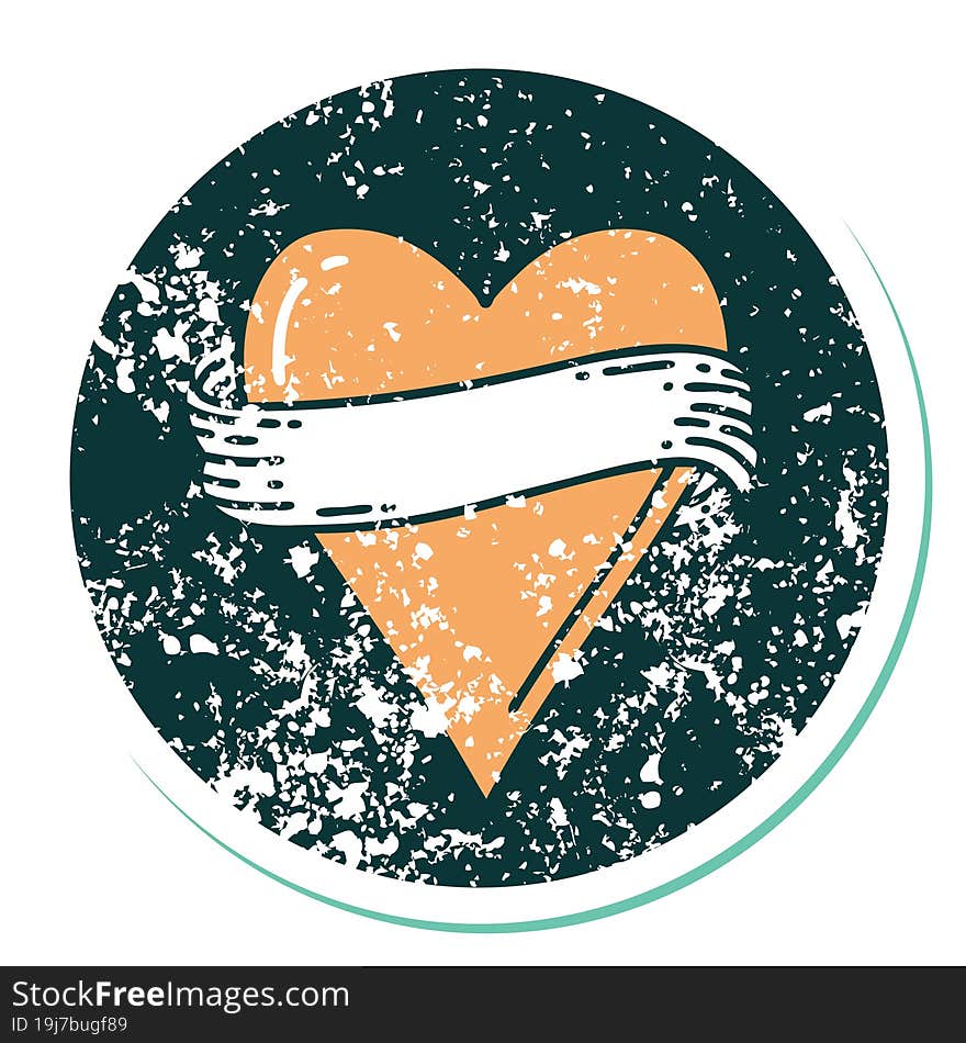 distressed sticker tattoo style icon of a heart and banner