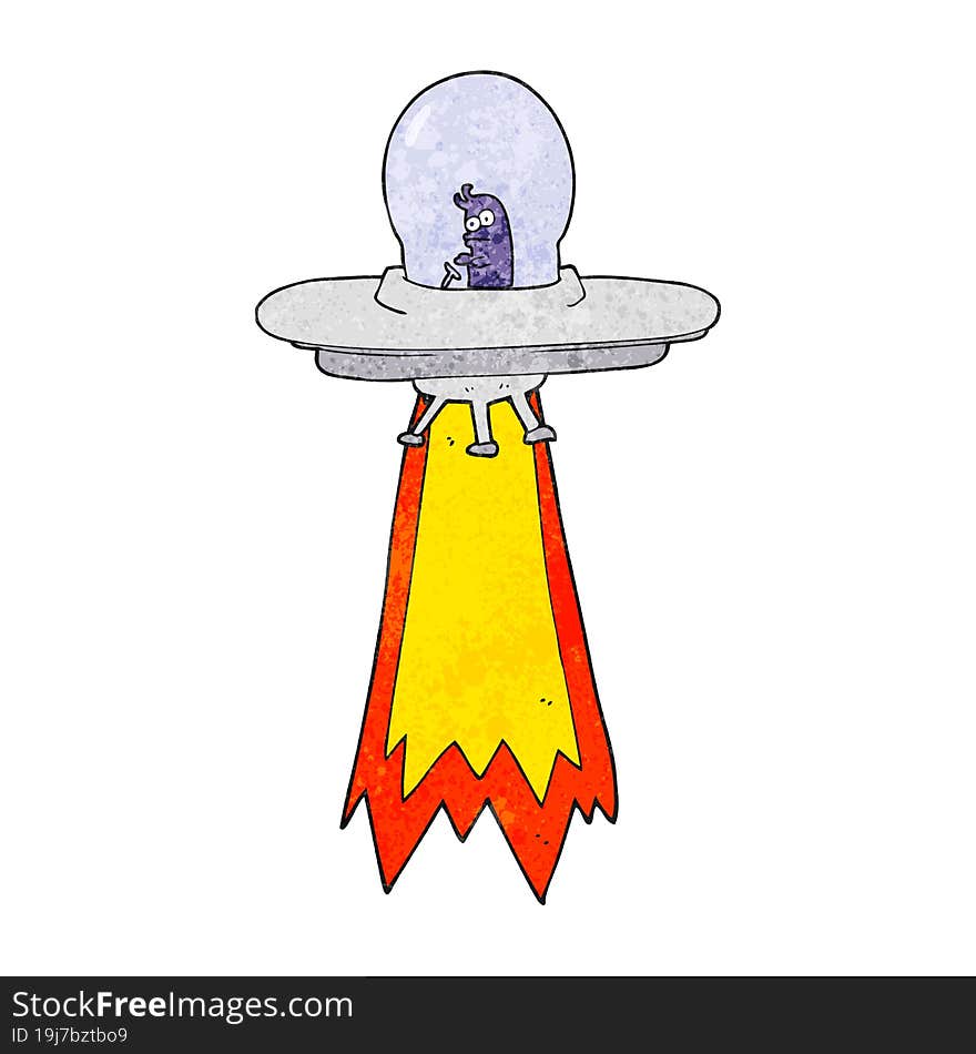 freehand textured cartoon flying saucer