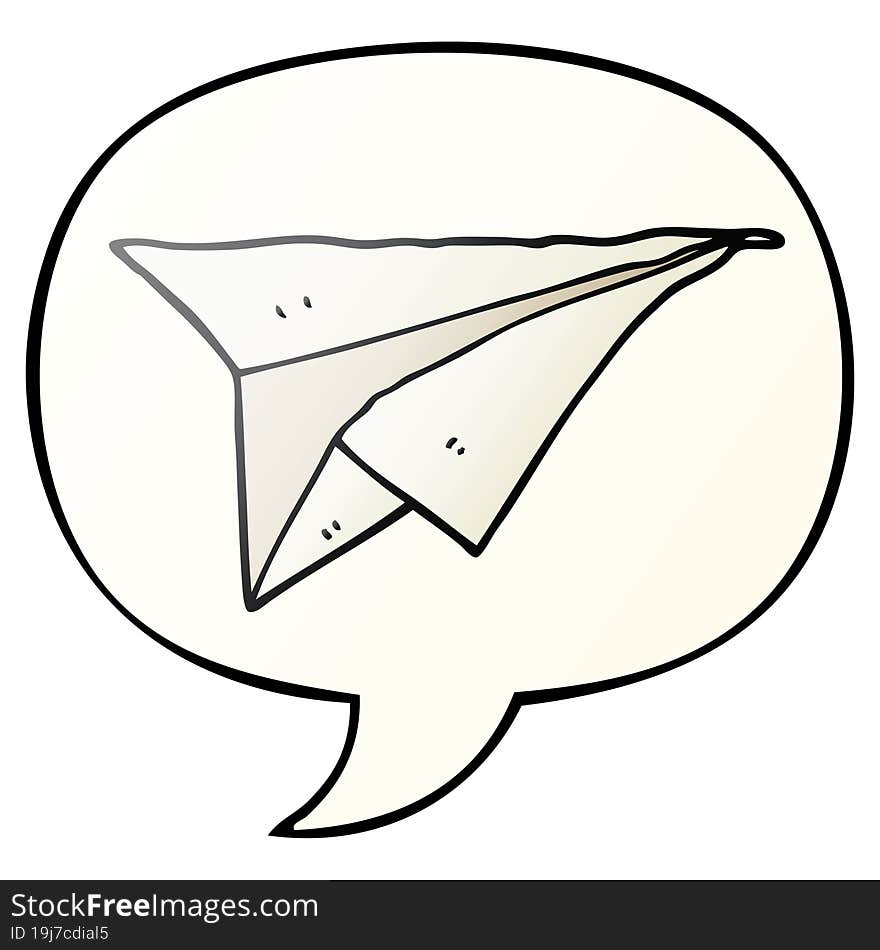 Cartoon Paper Airplane And Speech Bubble In Smooth Gradient Style