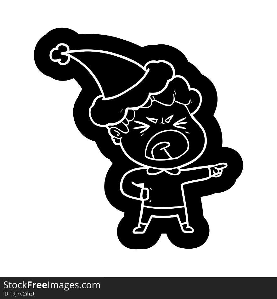 cartoon icon of a furious man wearing santa hat