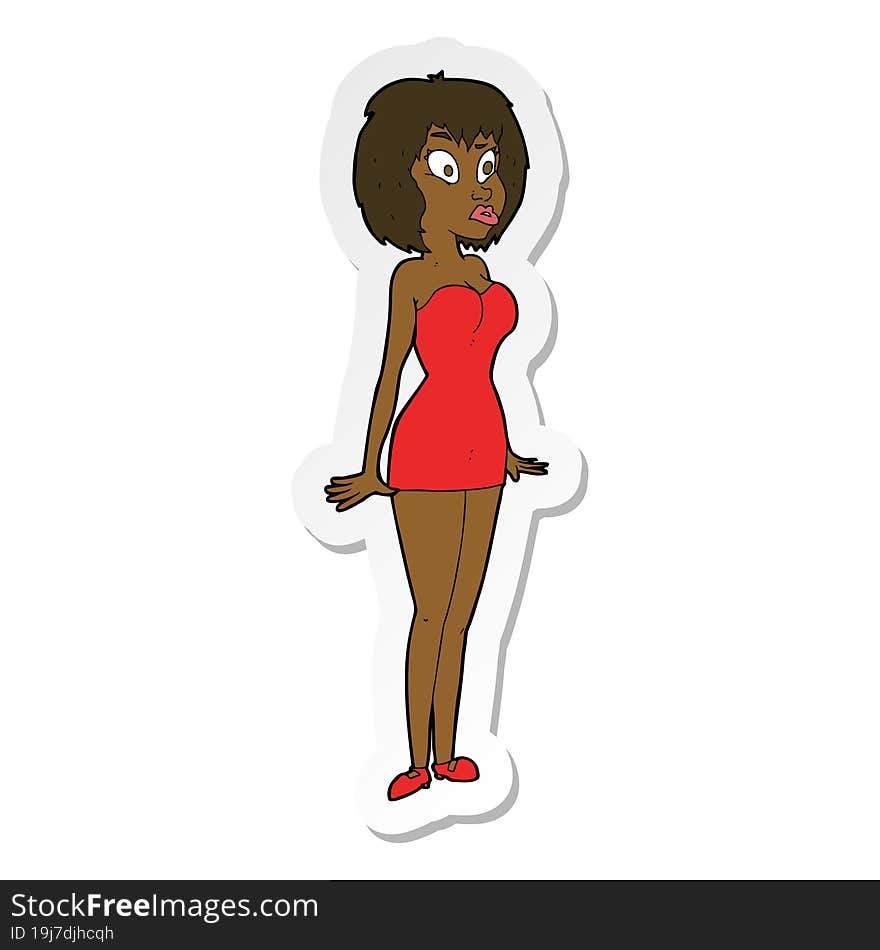 Sticker Of A Cartoon Surprised Woman In Short Dress