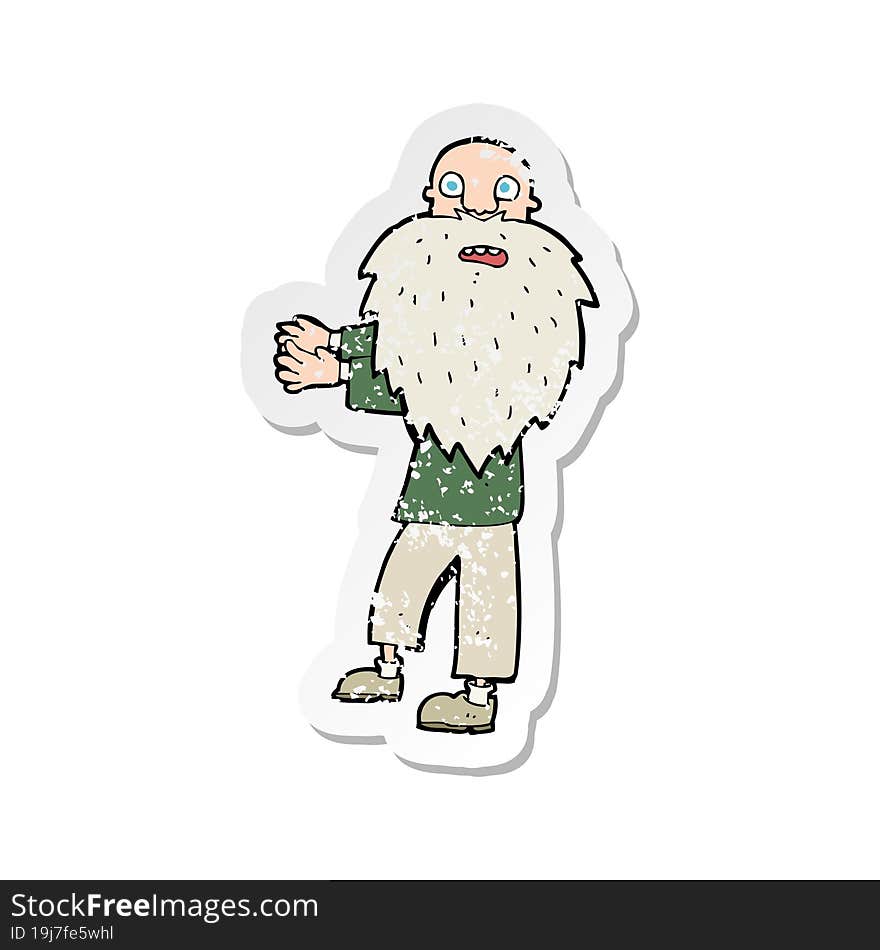 retro distressed sticker of a cartoon bearded old man