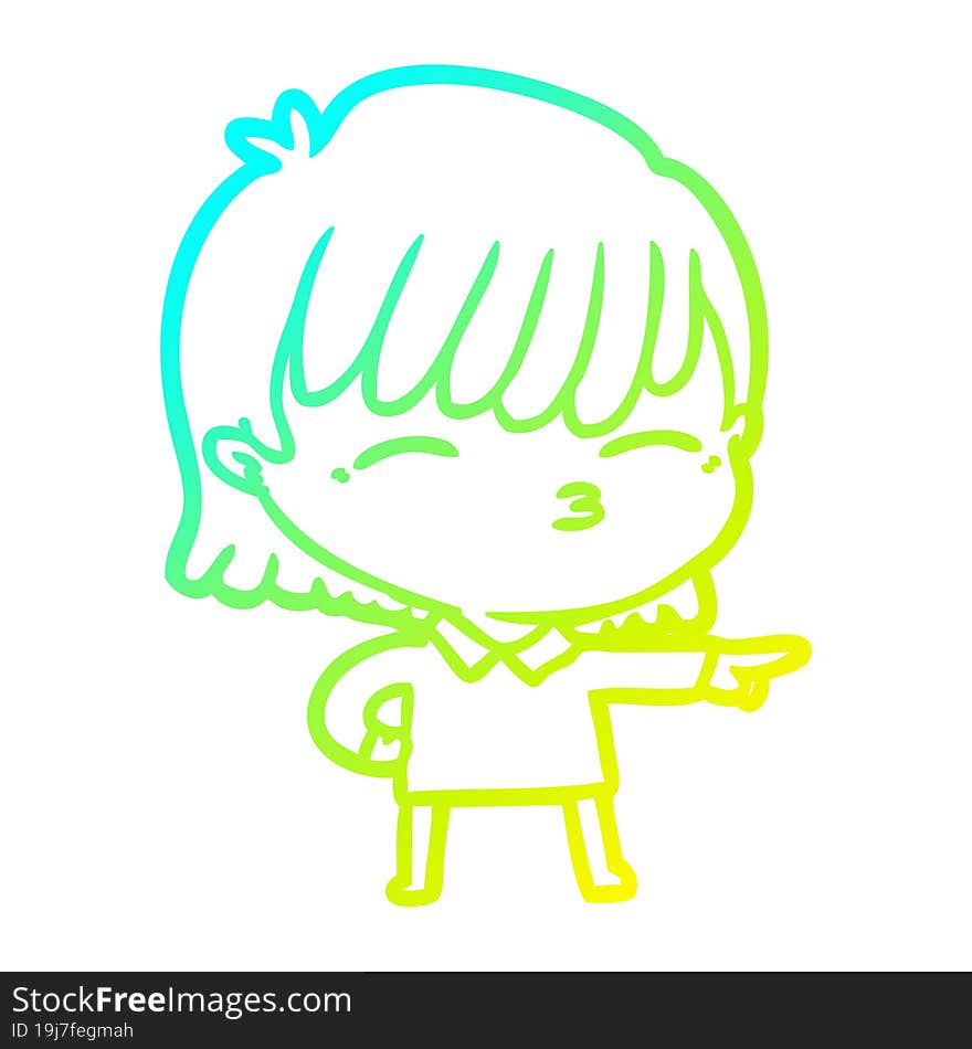 cold gradient line drawing of a cartoon woman