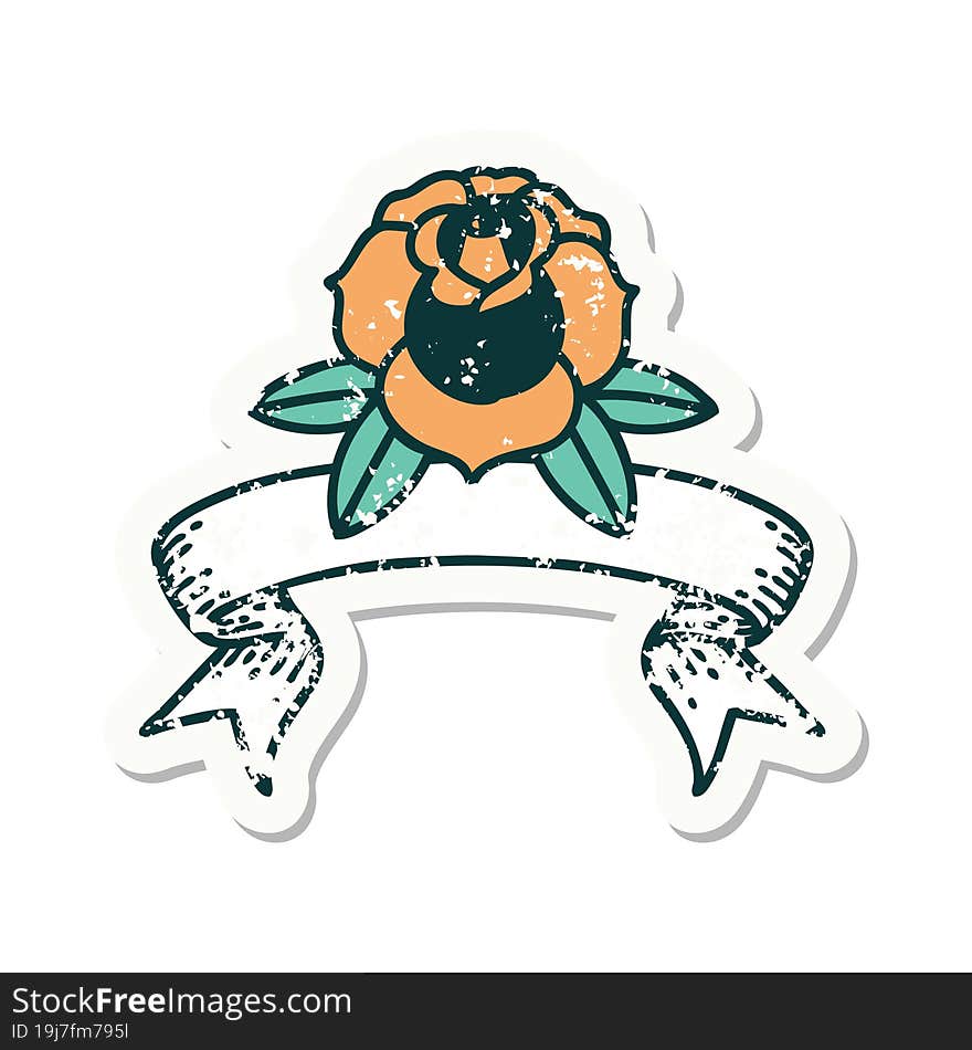 grunge sticker with banner of a flower