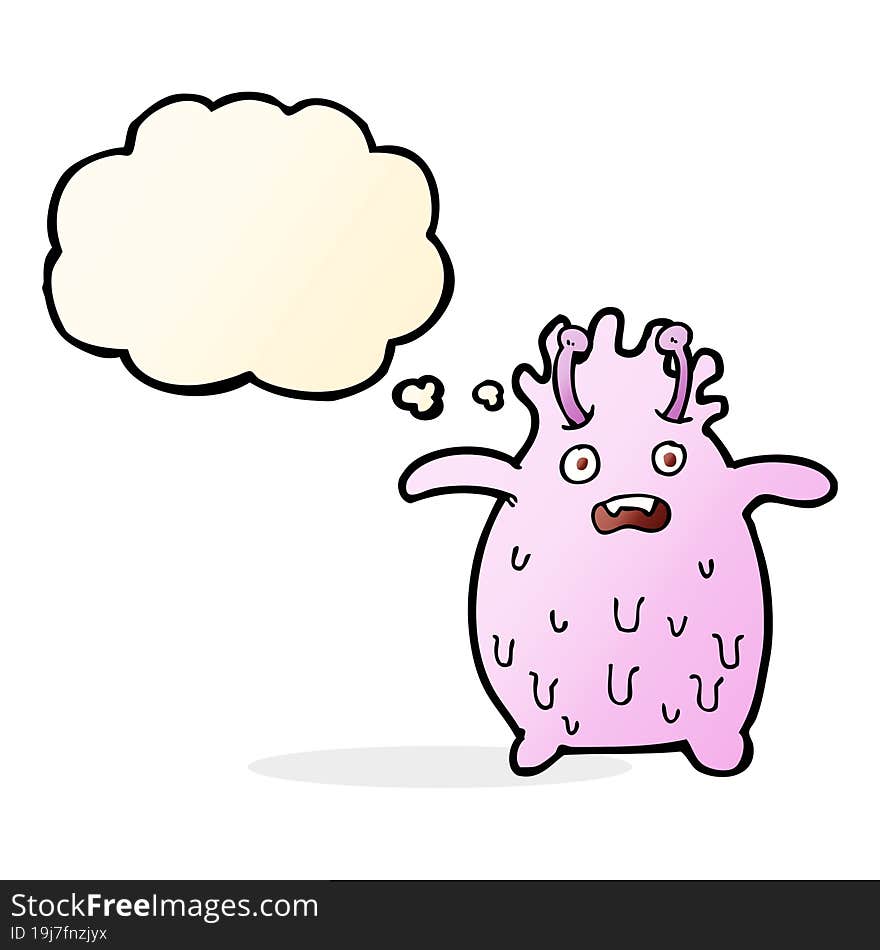 cartoon funny slime monster with thought bubble