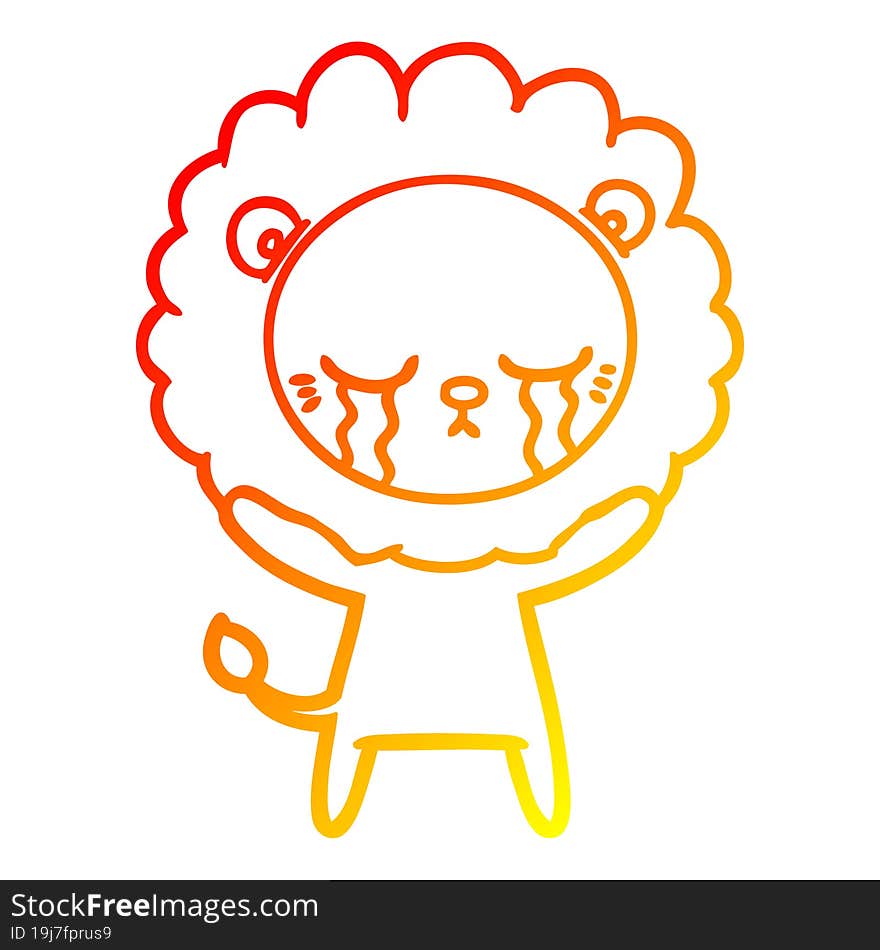 warm gradient line drawing crying cartoon lion