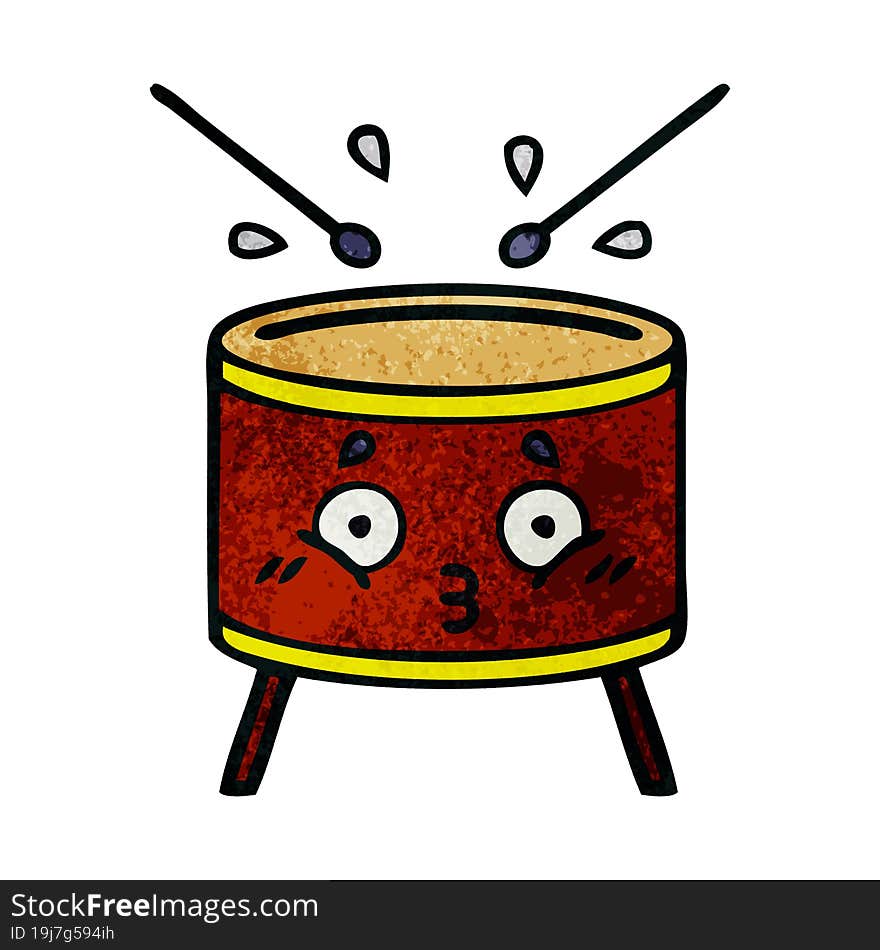 retro grunge texture cartoon of a drum